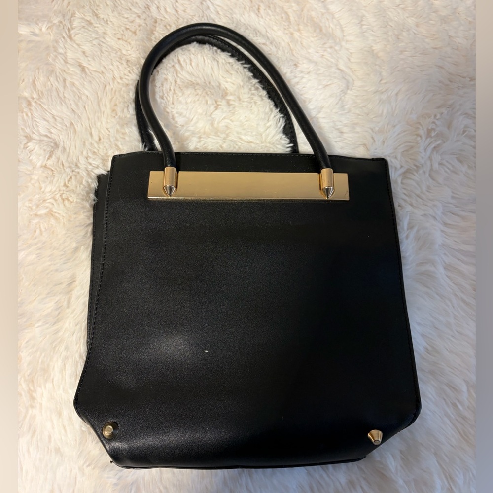 Madison West Black Satchel with Gold Hardware